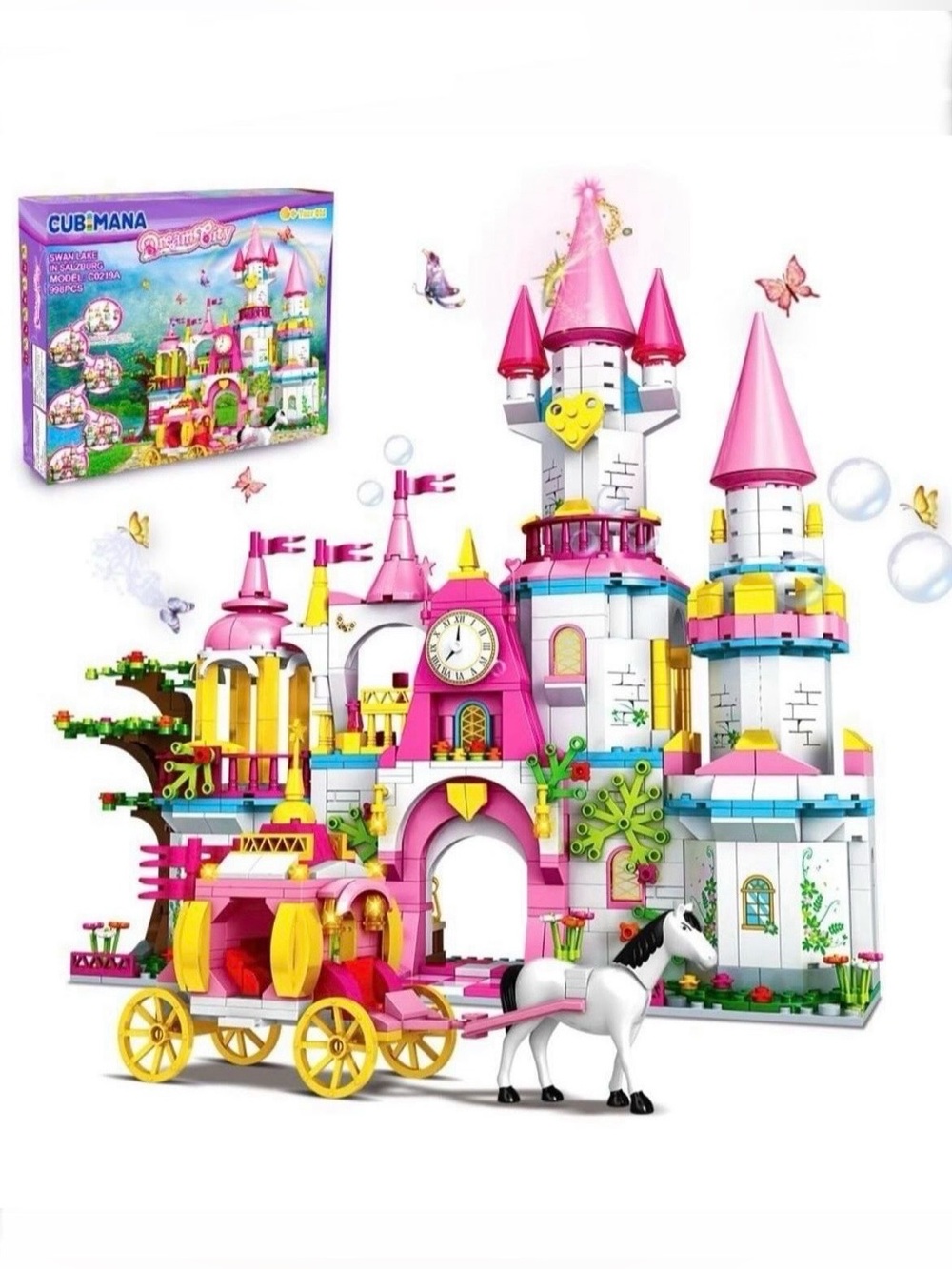 Girls Castle Princess Building Toys - Girl Fantasy House 5-in-1 Castle & Carriag